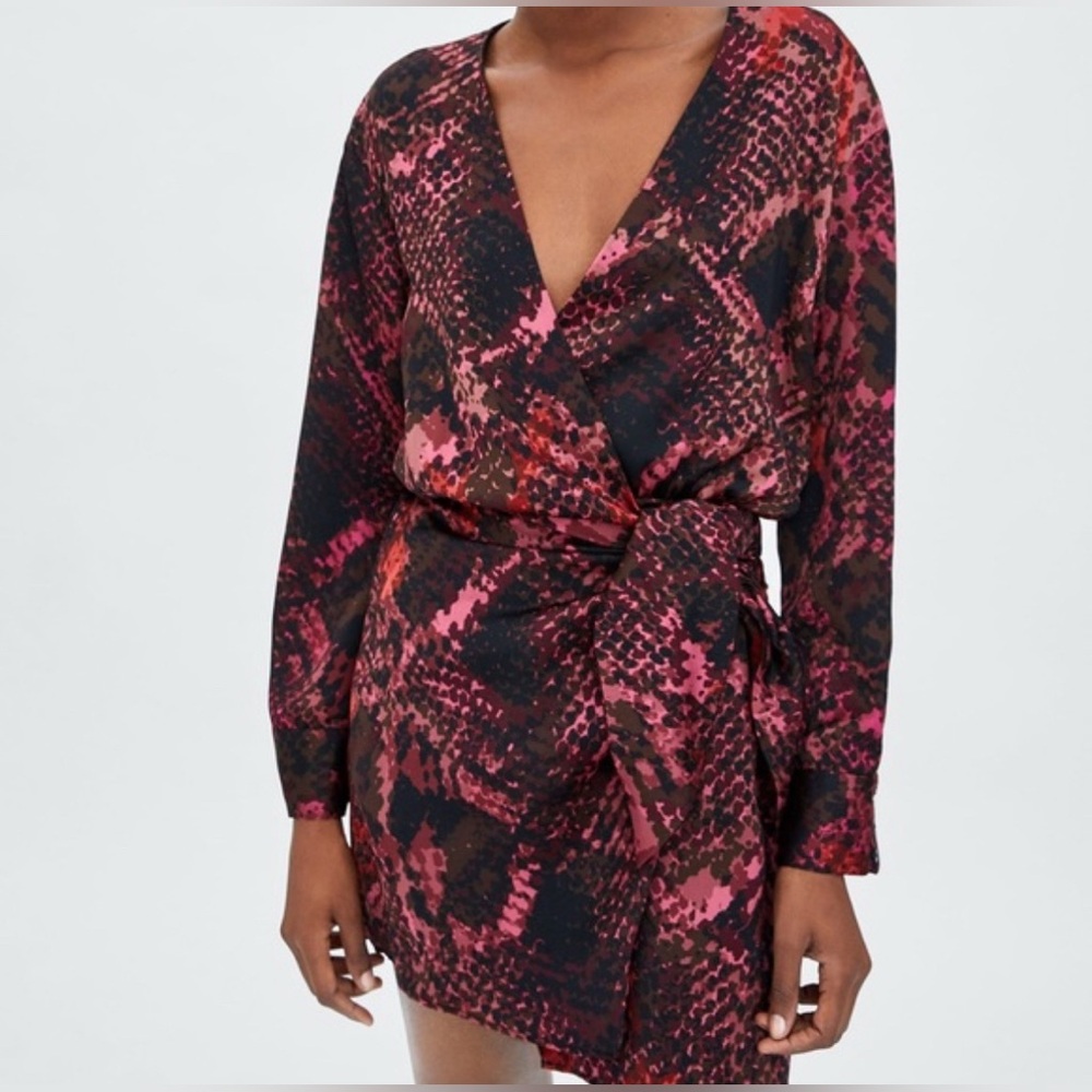 Zara TRF Collection Black and Red Python  Wrap Dress